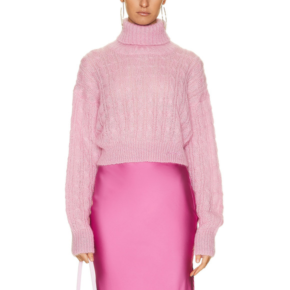 Ganni High Neck Cropped Pink Polyamide Pullover Sweater Size XS - Picture 1 of 5